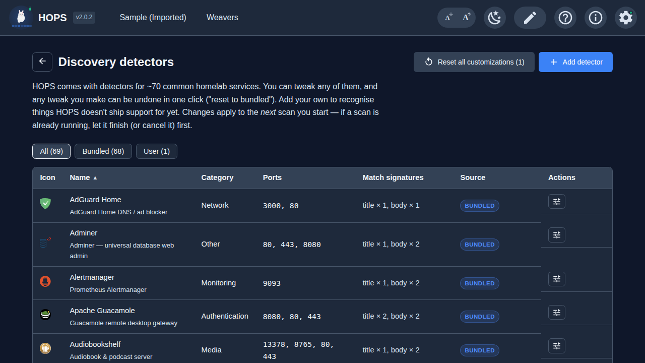 Discovery detectors — bundled and custom