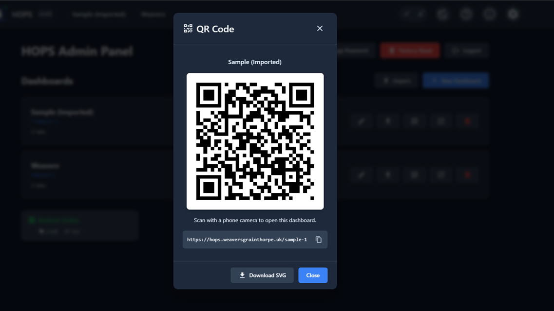 QR code modal for any dashboard